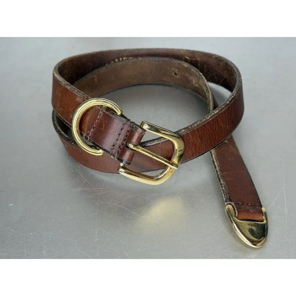 Vintage Aimee Lynn Women Classic Brown Western Leather Belt Solid Brass Medium